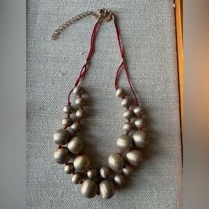 Francesca Visconti Elegant Gold Beaded Necklace with Red Cord